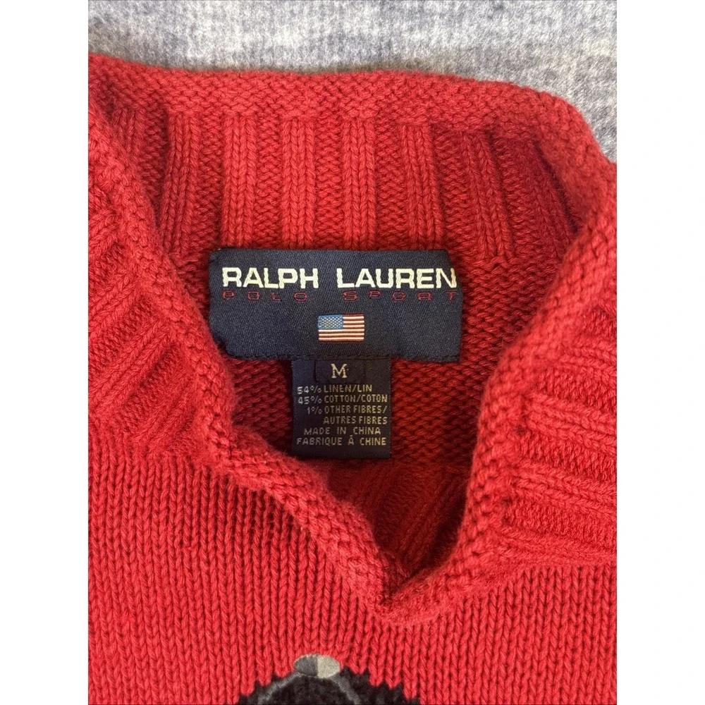 RARE Vintage 90s Polo‎ Ralph Lauren Red Equestrian Horse Knit Sweater Medium